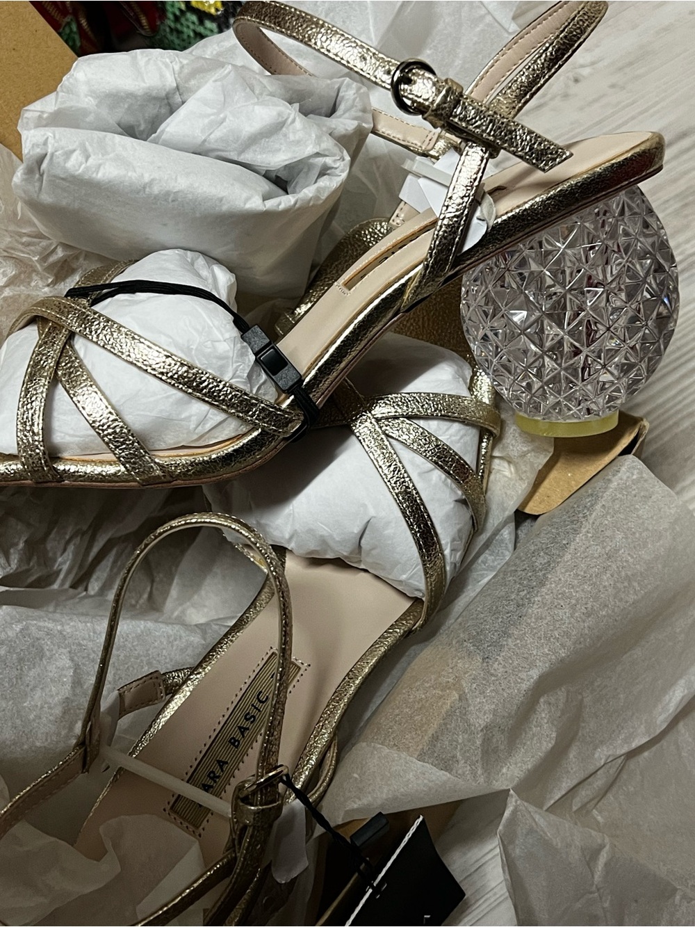 Zara Gold Metallic Crystal Orb Heel Sandals NWT SZ 41/10 vintage inspired! - Picture 7 of 8